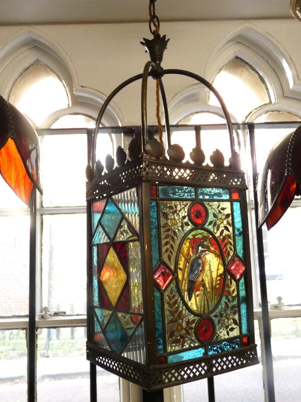 Arts & Crafts stained glass lantern View V