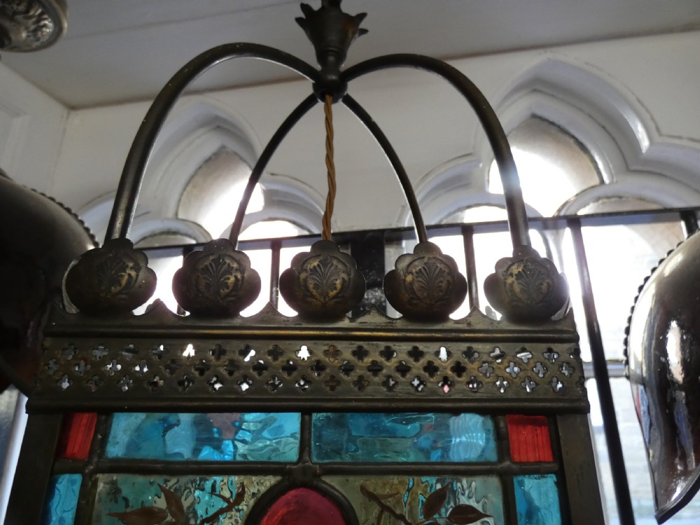 Arts & Crafts stained glass lantern View IX