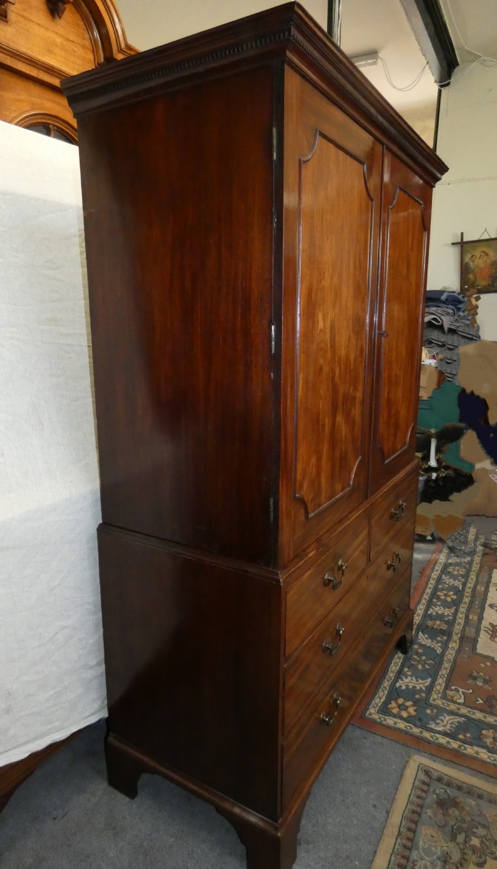 Georgian mahogany linen press View VI