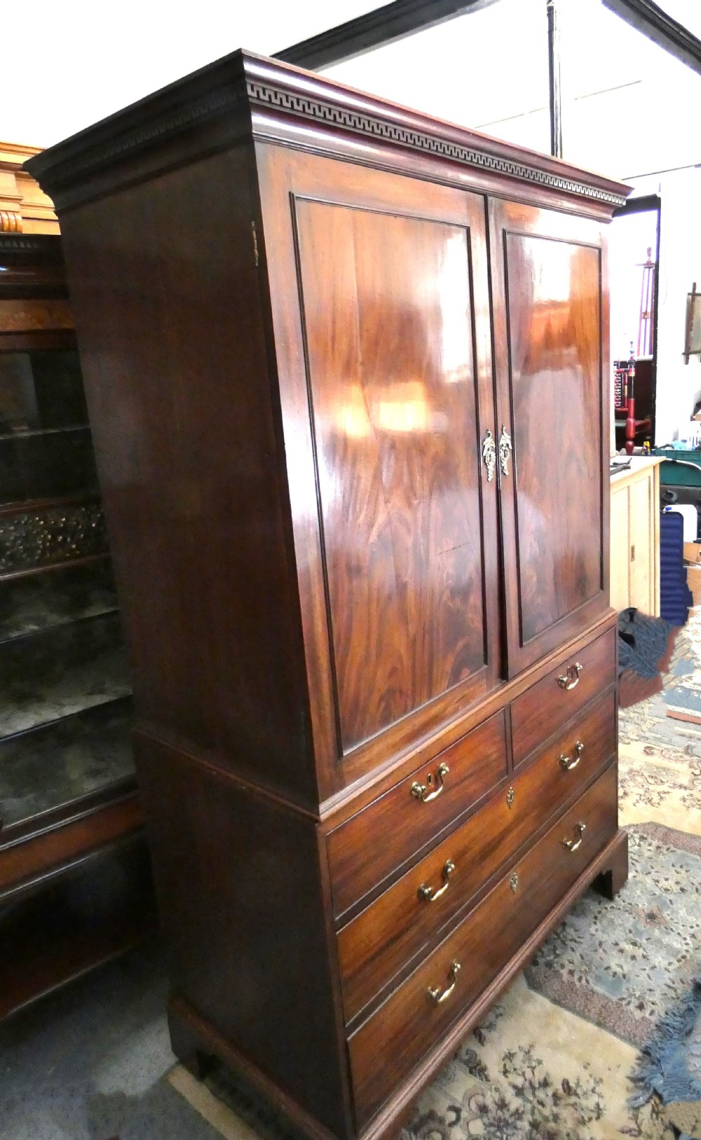 Georgian mahogany linen press View VI