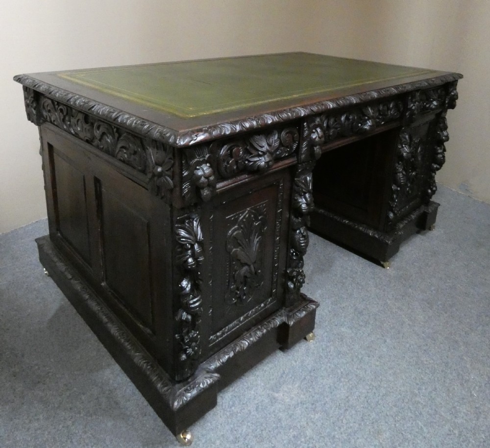 carved oak partners desk View II