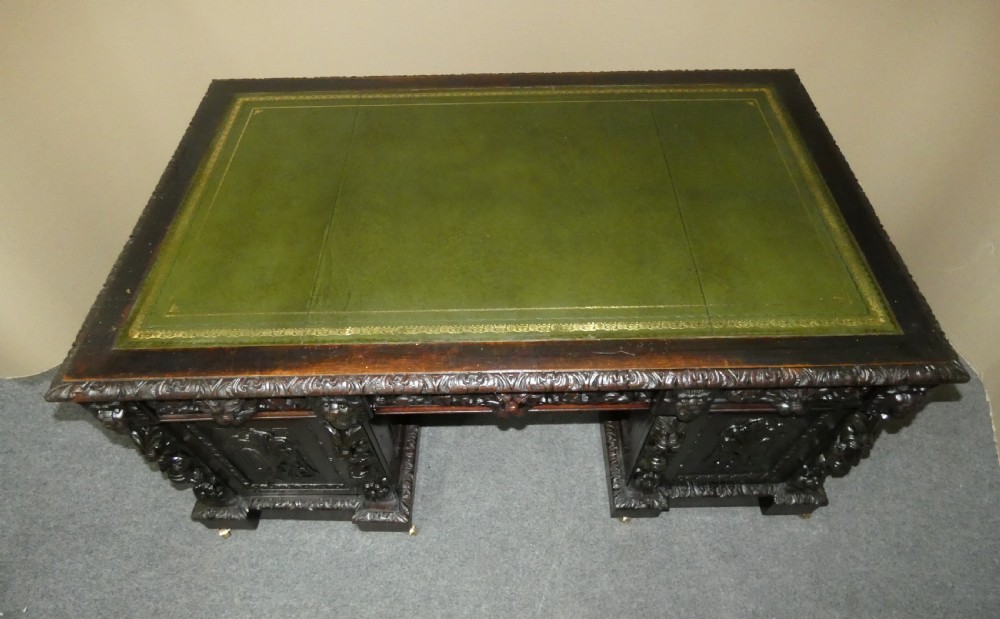 carved oak partners desk View III