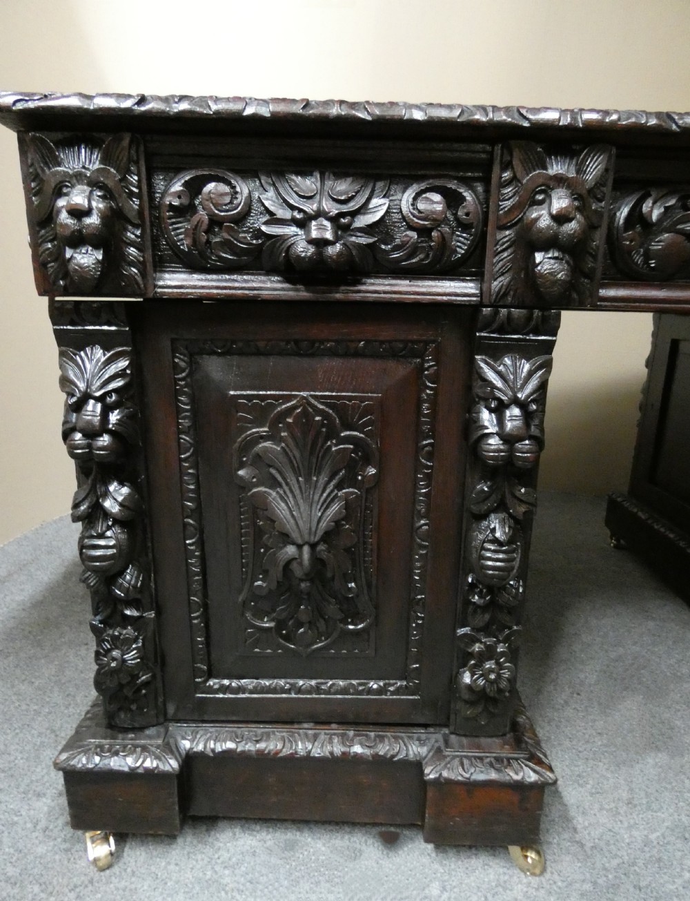 carved oak partners desk View IV