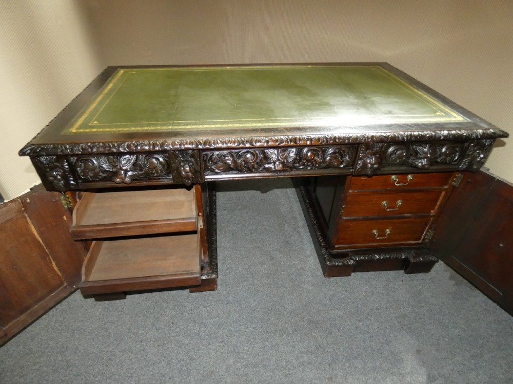 carved oak partners desk View VI