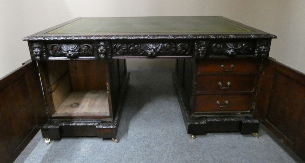 carved oak partners desk View VII