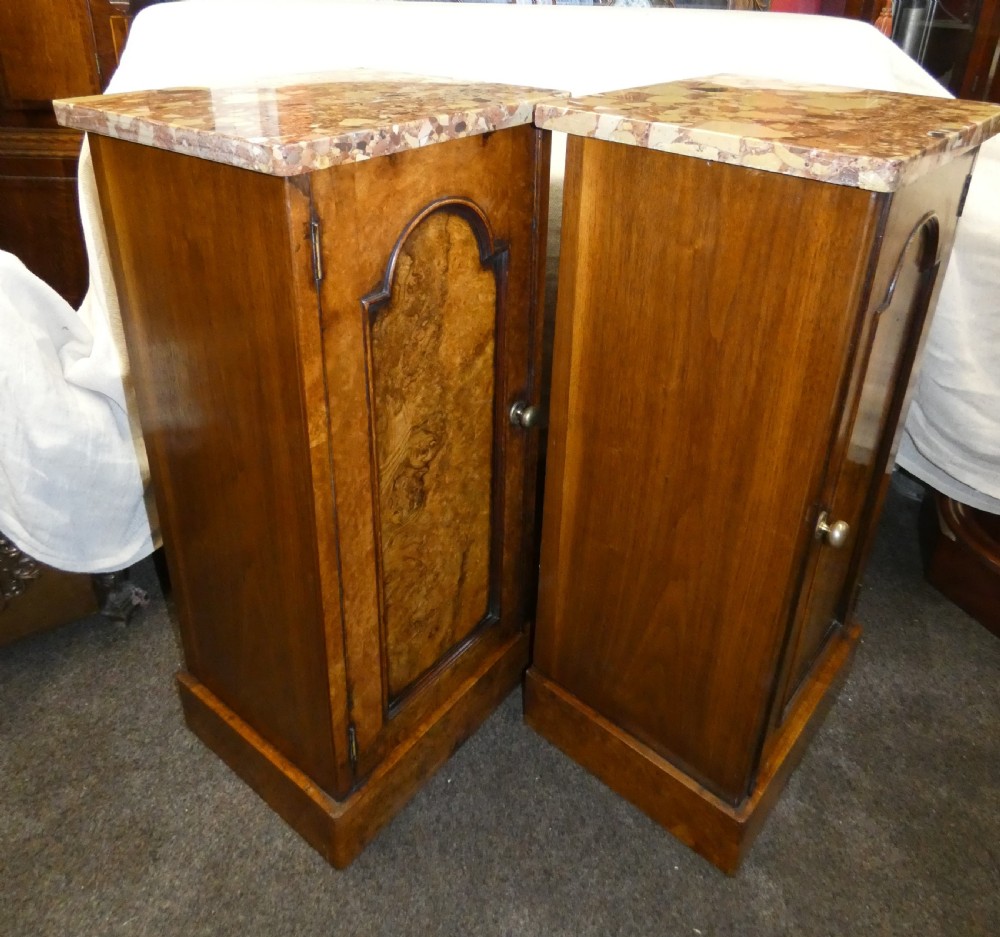 Pair of Victorian walnut bedside cabinets View II