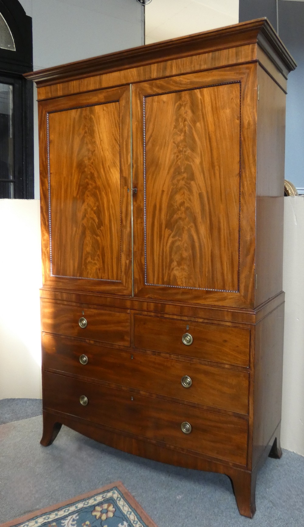 Georgian mahogany linen press View VI
