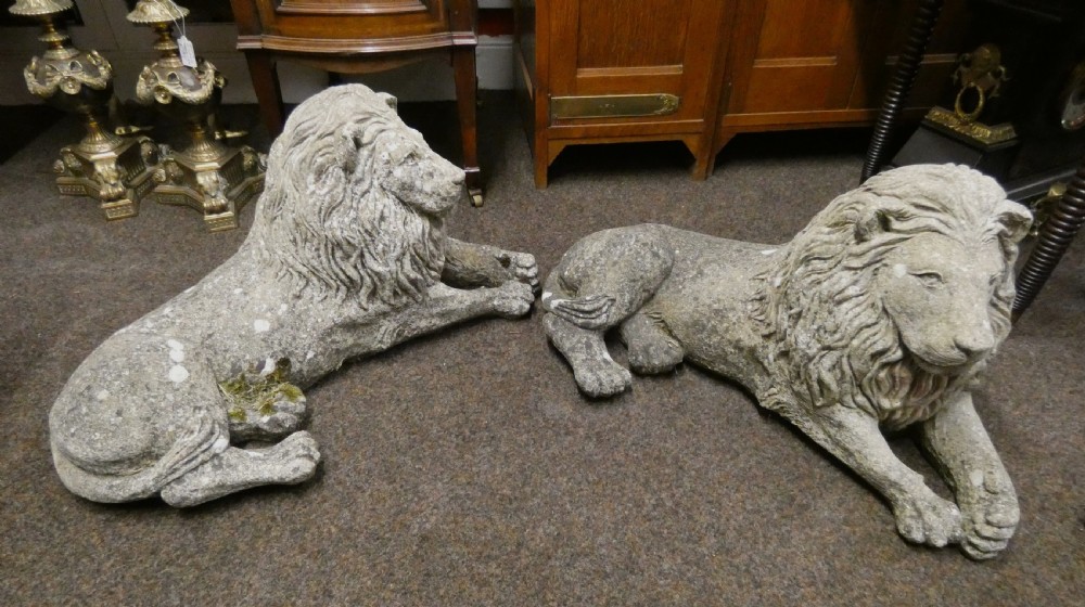 Two lion garden statues View II