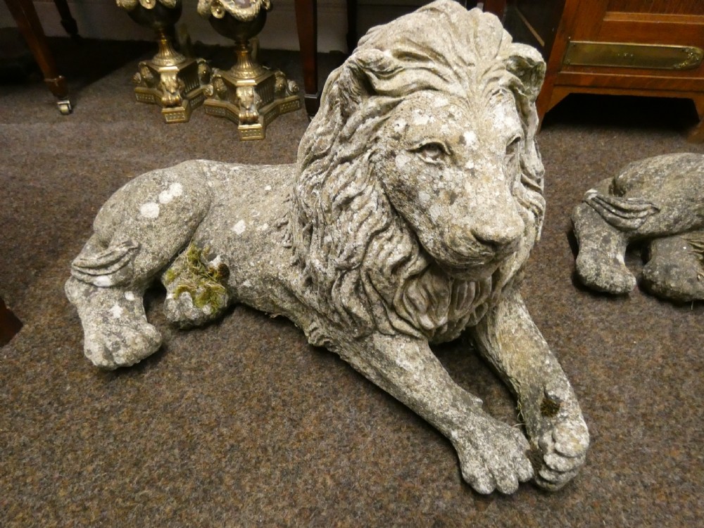 Two lion garden statues View IV