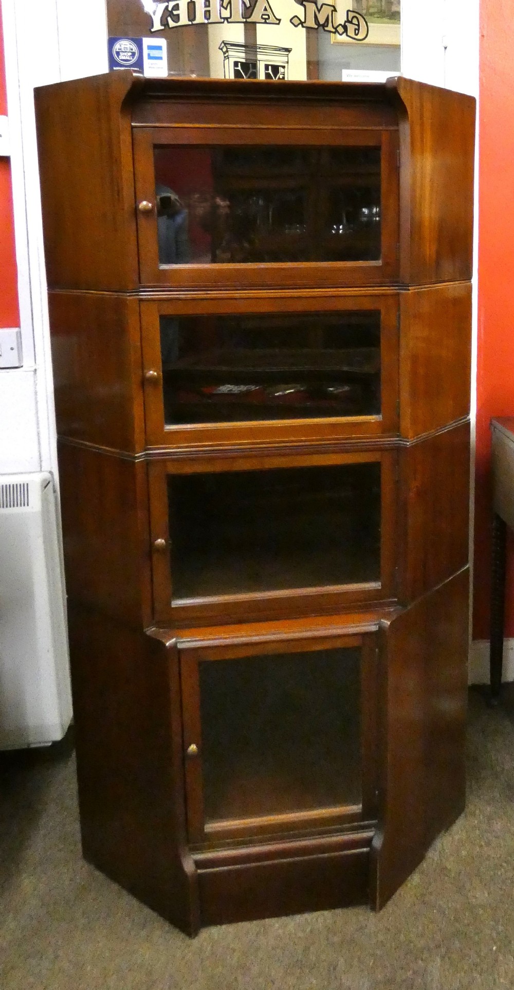 Mahogany corner stacking bookcase