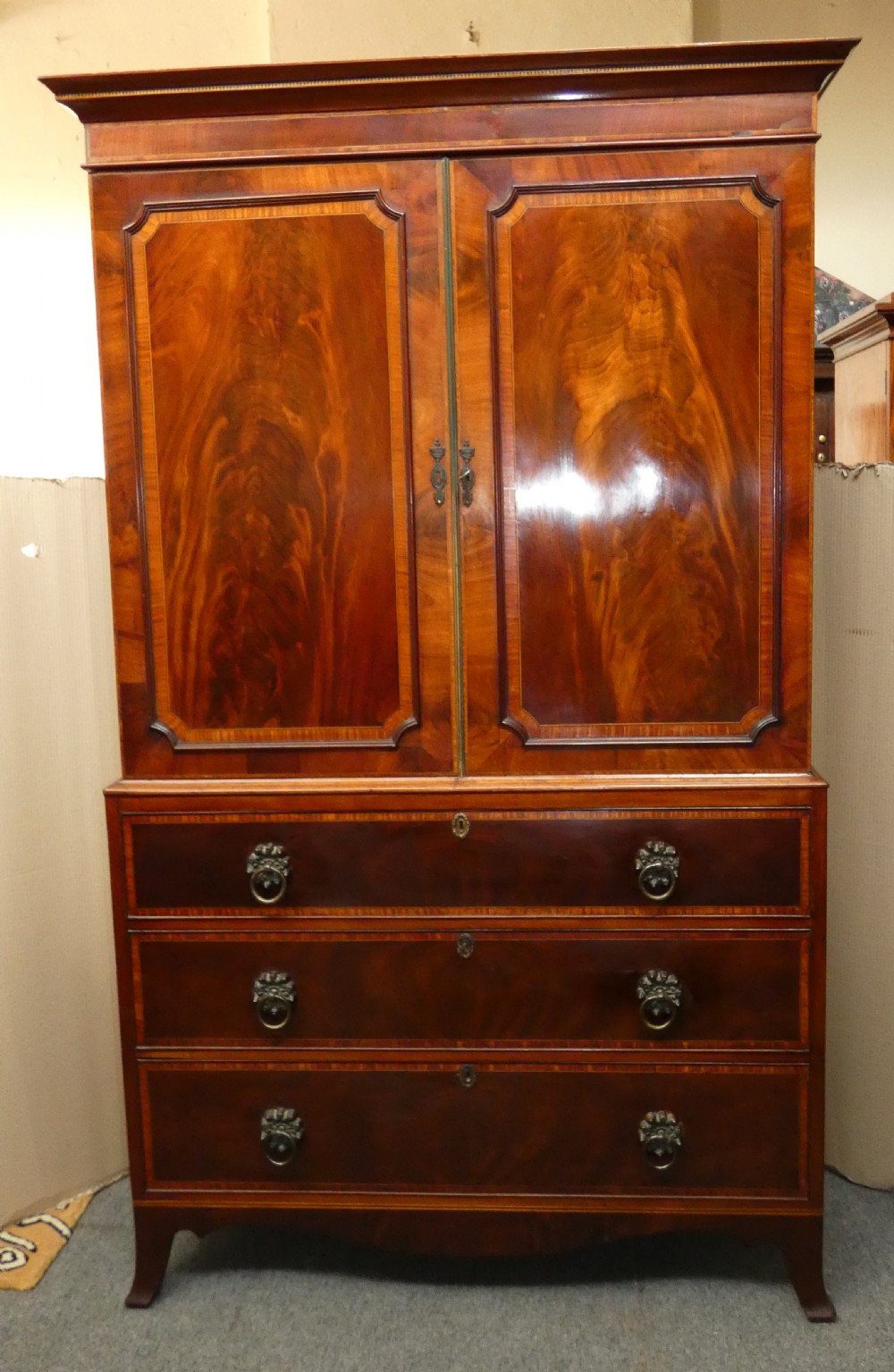 Georgian mahogany linen press View IX