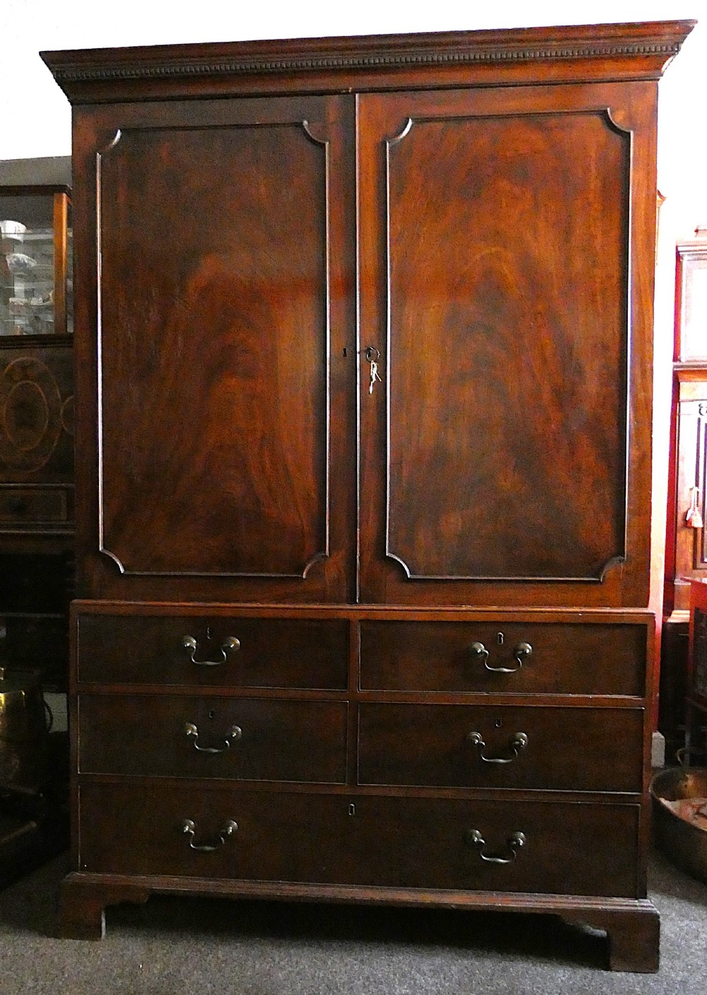 Georgian mahogany linen press View VI