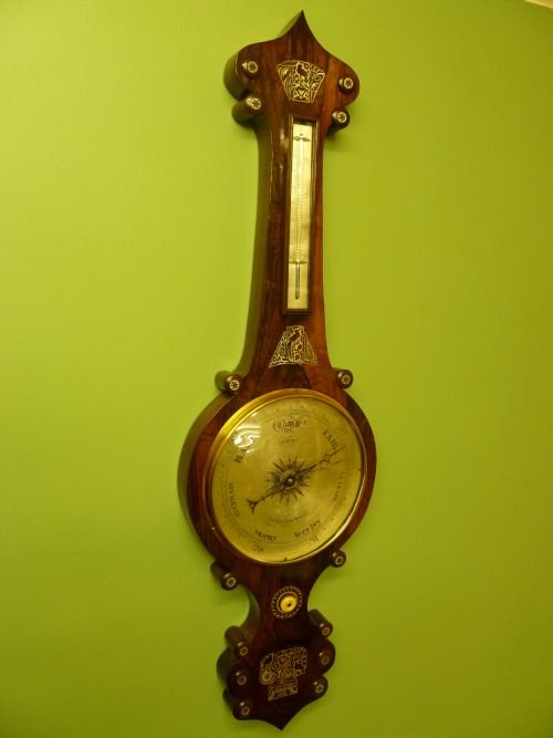 10" Dial Rosewood and Mother of Pearl Wheel Barometer by A.burt of Tunbridgewells