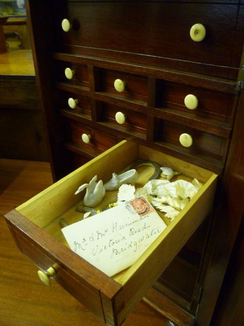 fig 1. ANTIQUE WALNUT CURIO OR COLLECTORS CABINET