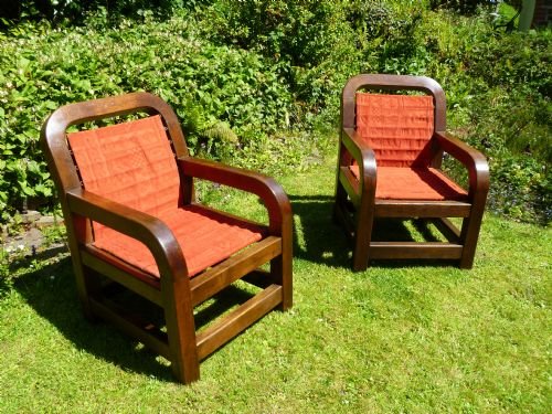 A Pair of Art Deco Club Chairs in English Oak