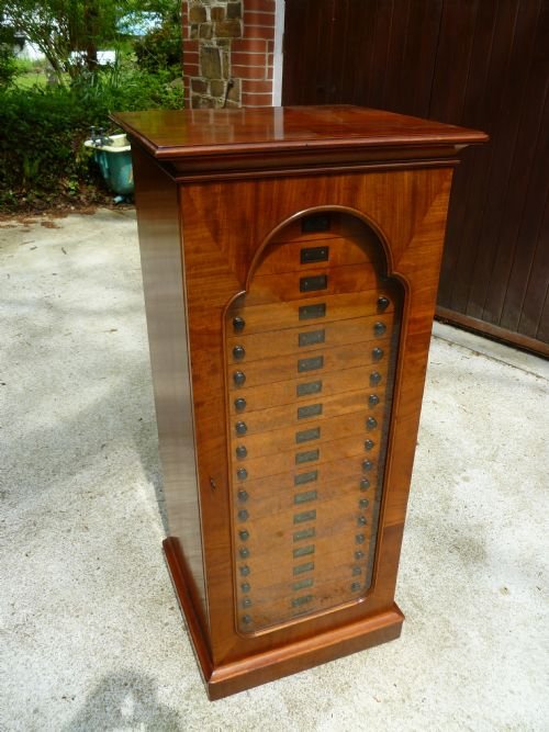 fig 2. FINE VICTORIAN MAHOGANY COLLECTORS CABINET BY J.T.CROCKETT OF CAVENDISH SQUARE. LONDON.