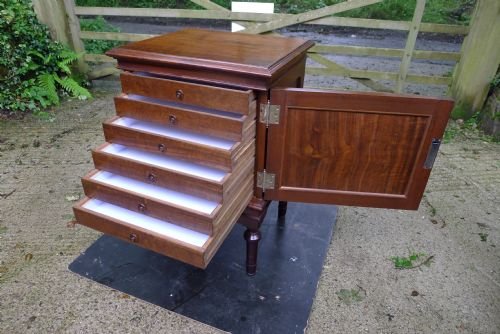 fig 2. VICTORIAN 6 DRAWER ENGLISH WALNUT BUTTERFLY OR MEDAL COLLECTORS CABINET.