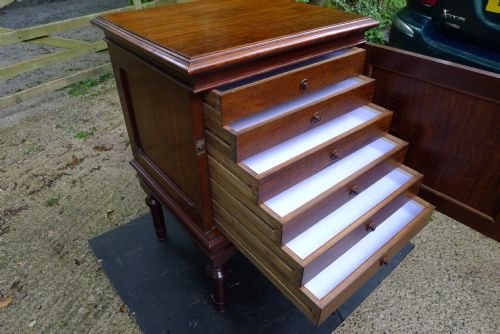 fig 3. VICTORIAN 6 DRAWER ENGLISH WALNUT BUTTERFLY OR MEDAL COLLECTORS CABINET.