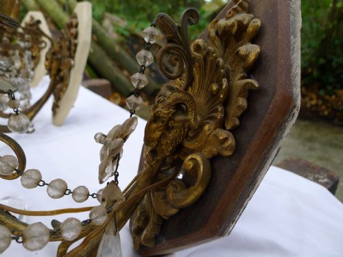 A Trio of Gilded, Rams Head, Double Sconce, Wall Lights