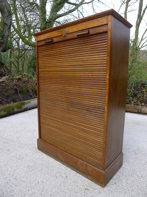 fig 4. A SUPERB 28 DRAWER OAK TAMBOUR FRONTED COLLECTORS CABINET CIRCA 1900