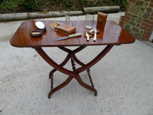 A Superb Victorian Mahogany Folding Campaign Table with Turned and Shaped Legs Circa 1860
