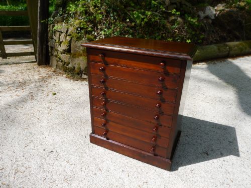 fig 1. A GOOD AND SMALL 8 DRAWER VICTORIAN SATIN WALNUT COLLECTORS CABINET CIRCA 1890