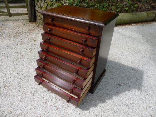 fig 2. A GOOD AND SMALL 8 DRAWER VICTORIAN SATIN WALNUT COLLECTORS CABINET CIRCA 1890