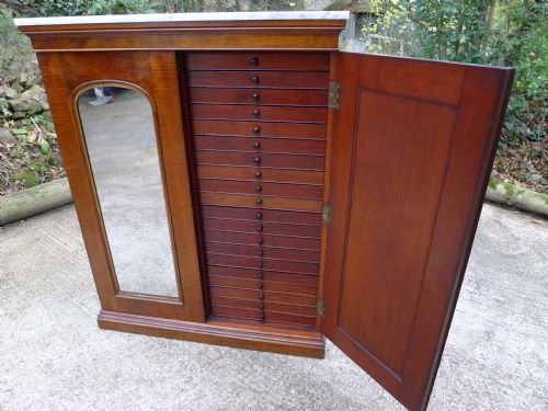English Walnut and Mahogany 40 Drawer Collectors Cabinet with Fine Carrara Top. Circa 1860