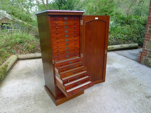 A Fine Mahogany 20 Drawer Collectors Cabinet by Hills of London.