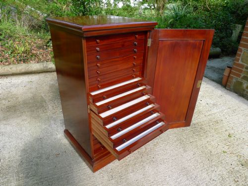 A Superb 18 Drawer, Victorian, Solid Mahogany Collectors Cabinet Circa 1890.