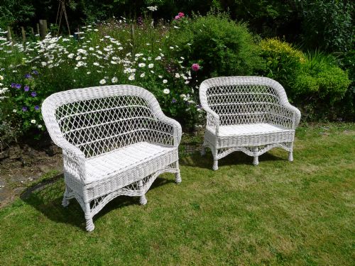 A Fine Vintage Pair of 1930'S Wicker Conservatory Two Seater Chairs.