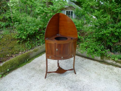 A GOOD GEORGIAN BOW FRONT MAHOGANY CORNER DISPLAY STANDWASH STAND WITH RARE FOLD DOWN TOP CIRCA 1790 - ADDITIONAL PHOTO 2