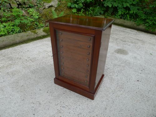 fig 1. A GOOD VICTORIAN DEAL AND MAHOGANY 10 DRAWER COLLECTORS CABINET WITH GLAZED DOOR CIRCA 1890.