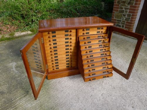A 24 Drawer Mahogany Collectors Cabinet by Watkins and Doncaster of London. Circa 1900.
