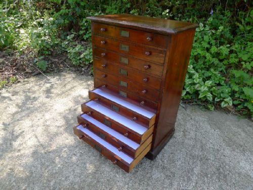 A 10 Drawer Victorian Stained and Polished Deal Collectors Cabinet Circa 1890
