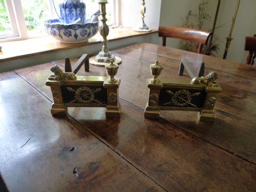 A Superlative Pair of Empire Period Andirons or Fire Dogs Circa 1800.