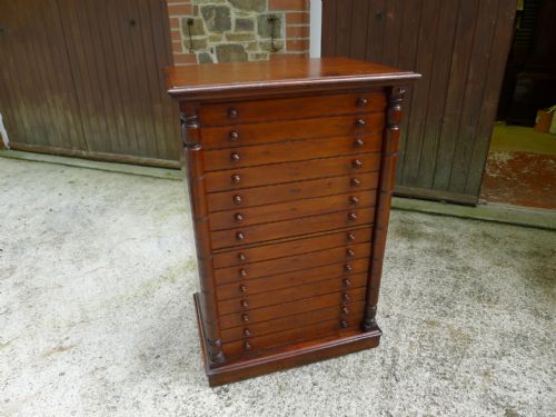 A Good Victorian 14 Drawer Cabinet with Collection. British Moths, Preserved Larvae, European Butterflies and Moths.