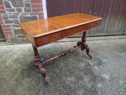 An English Burr Walnut Side Table or Writing Table Circa 1890