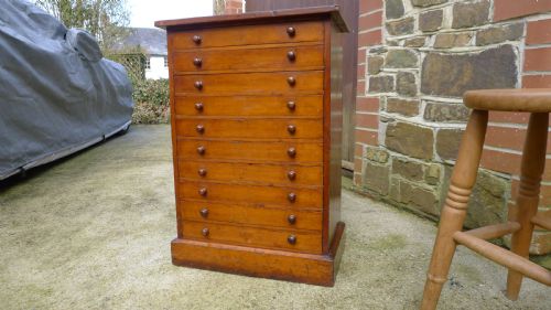A Good and Highly Versatile 10 Drawer Collectors Victorian Cabinet in Stained and Polished Deal. Circa 1890.