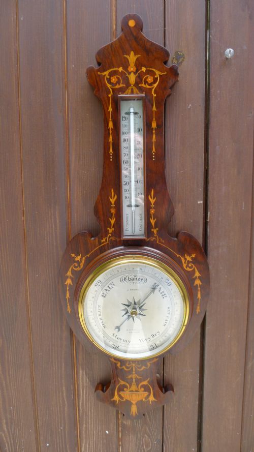 A Beautiful Art Nouveau Wall Hanging Aneroid Wheel Barometer Circa 1895.