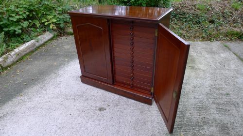 A Superb 30 Drawer Collectors Cabinet for the Connoisseur in Solid Mahogany Throughout in the Style of Those Supplied by Jansen. Circa 1870.