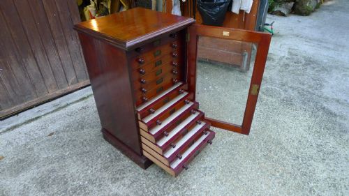 A 12 Drawer Watkins & Doncaster Mahogany and Deal Collectors Cabinet Circa 1890 in Original Condition.