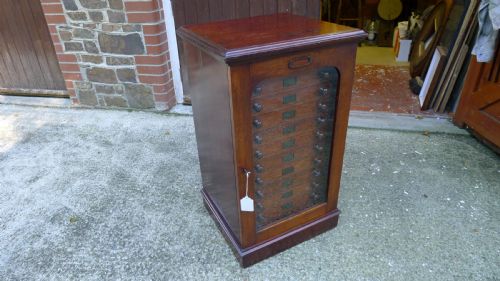 fig 1. A 12 DRAWER WATKINS & DONCASTER MAHOGANY AND DEAL COLLECTORS CABINET CIRCA 1890 IN ORIGINAL CONDITION.