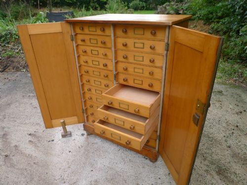 fig 1. A SOLID ENGLISH ASH MINERAL OR FOSSIL COLLECTORS CABINET CIRCA 1870.