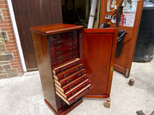 A Good 18 Drawer Collectors Cabinet by Tatchell Circa 1900. Full Continental Depth Drawers.