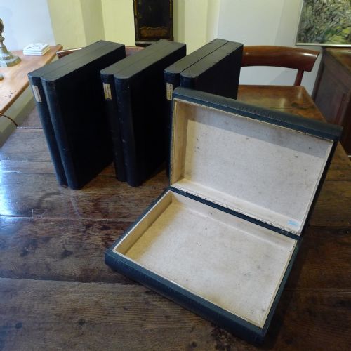 fig 2. 4 BUCKRAM BOUND 'BOOK' BOXES BY J.T.CROCKETT, CAVENDISH SQUARE, LONDON. CIRCA 1880.