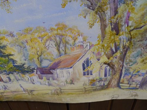 AN INTERESTING PAIR OF VICTORIAN WATER COLOURS OF VIEWS OF EARTHAMPSTED CHURCH BERKSHIRE - ADDITIONAL PHOTO 3