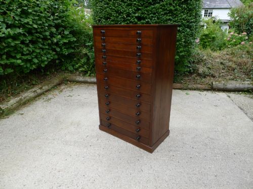 fig 1. A 14 DRAWER EGG COLLECTORS CABINET IN OAK AND DEAL CIRCA 1890.