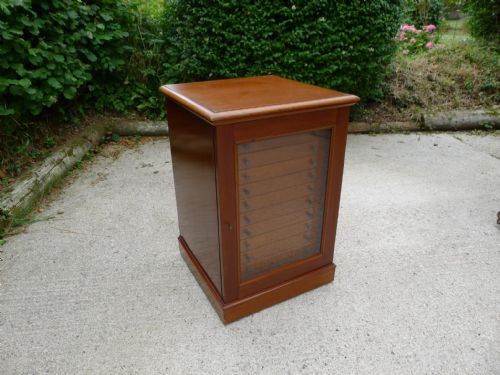 fig 1. AN EXCELLENT 12 DRAWER MAHOGANY COLLECTORS CABINET BY MESSRS WATKINS & DONCASTER, 36 THE STRAND LONDON. BUTTERFLY MEDAL ETC.