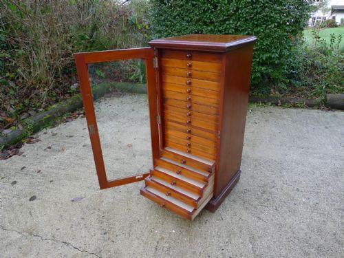 fig 3.  18 DRAWER DEAL AND MAHOGANY COLLECTORS CABINET BY J.J HILL & SON OF WILLESDEN CIRCA 1900.